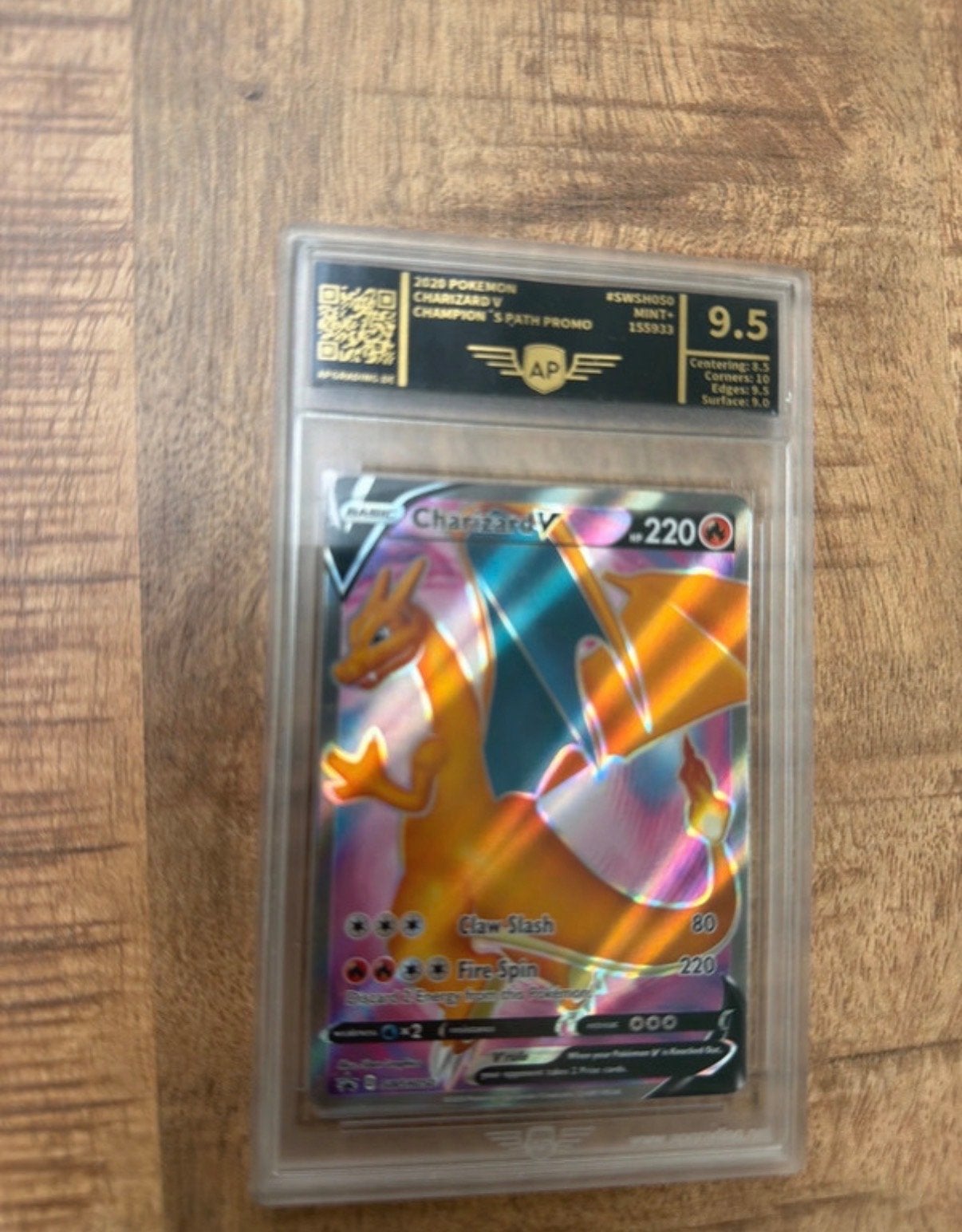 Charizard V SWSH050 Promo Graded 9.5 AP Grading Pokémon Kaar, Ophalen of Verzenden, Zo goed als nieuw, Losse kaart