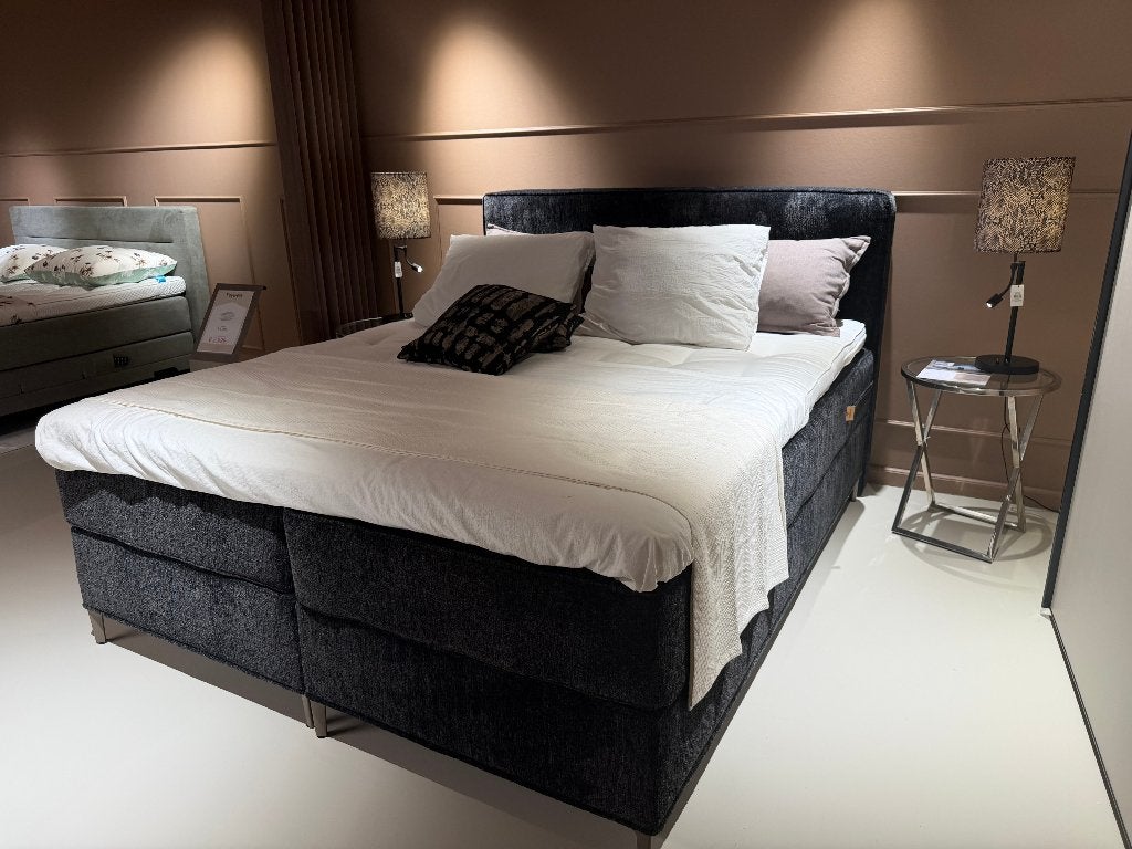 Boxspring Merens vlak 180x210 zwart, Ophalen, 180 cm, 210 cm, Zwart