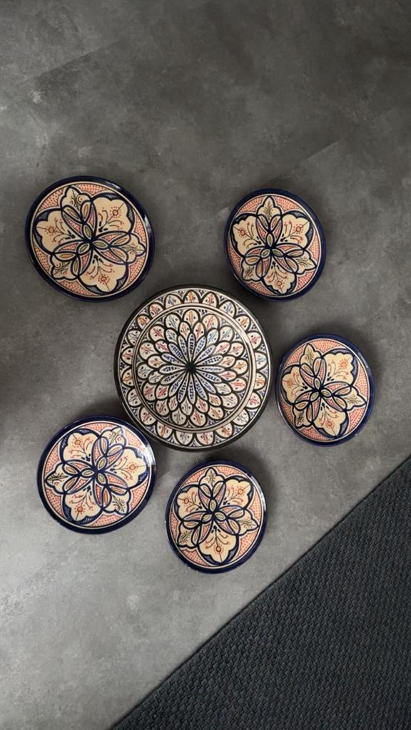 Boho Marokkaanse keramiek set | 5 schaaltjes + bord, Ophalen