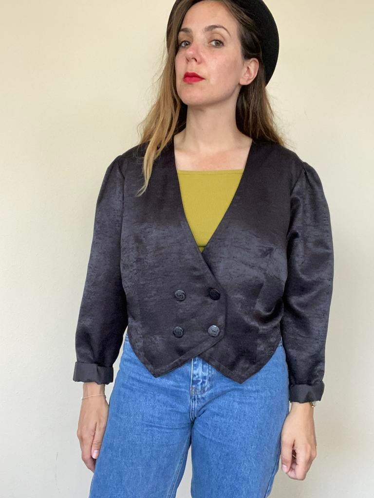 Vintage oversized jasje / blazer - zwart - glimmend, Hgv, Zwart, Hgv, Ophalen of Verzenden