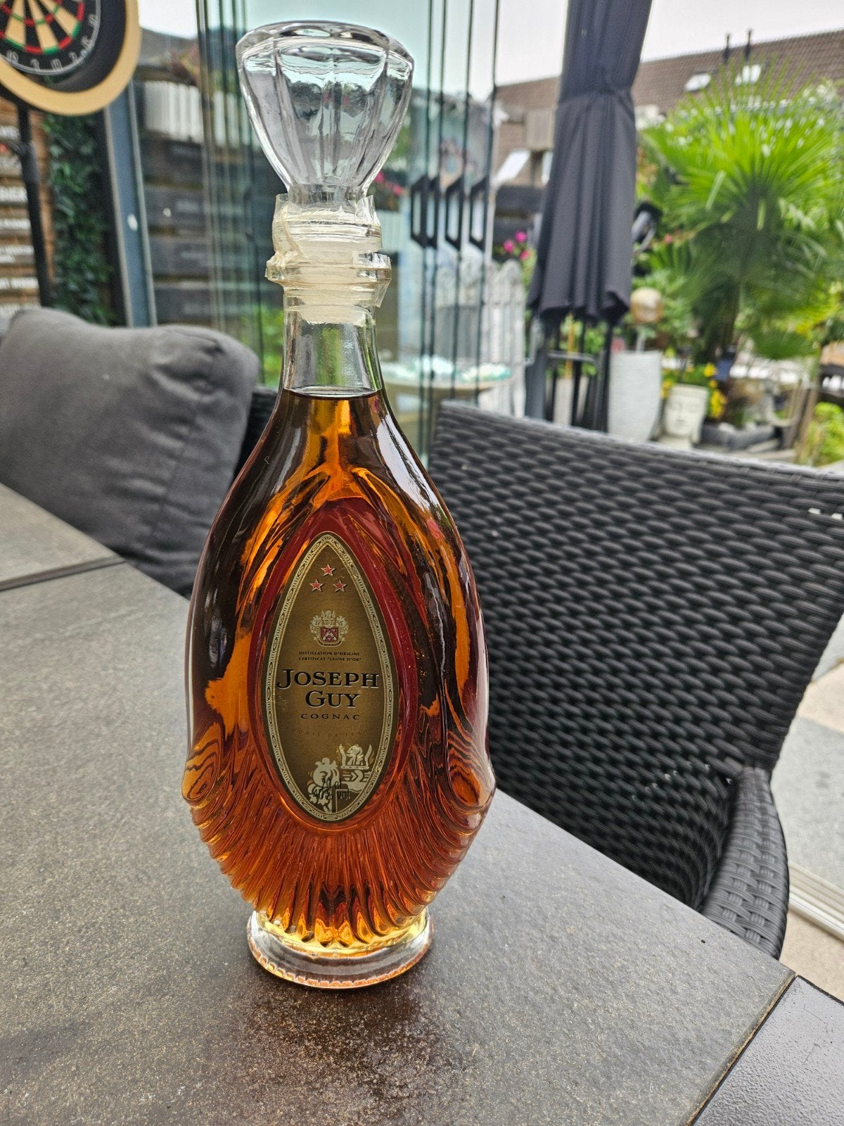 Luxe glazen karaf met stop van Joseph Guy – Vintage decorati, Ophalen of Verzenden