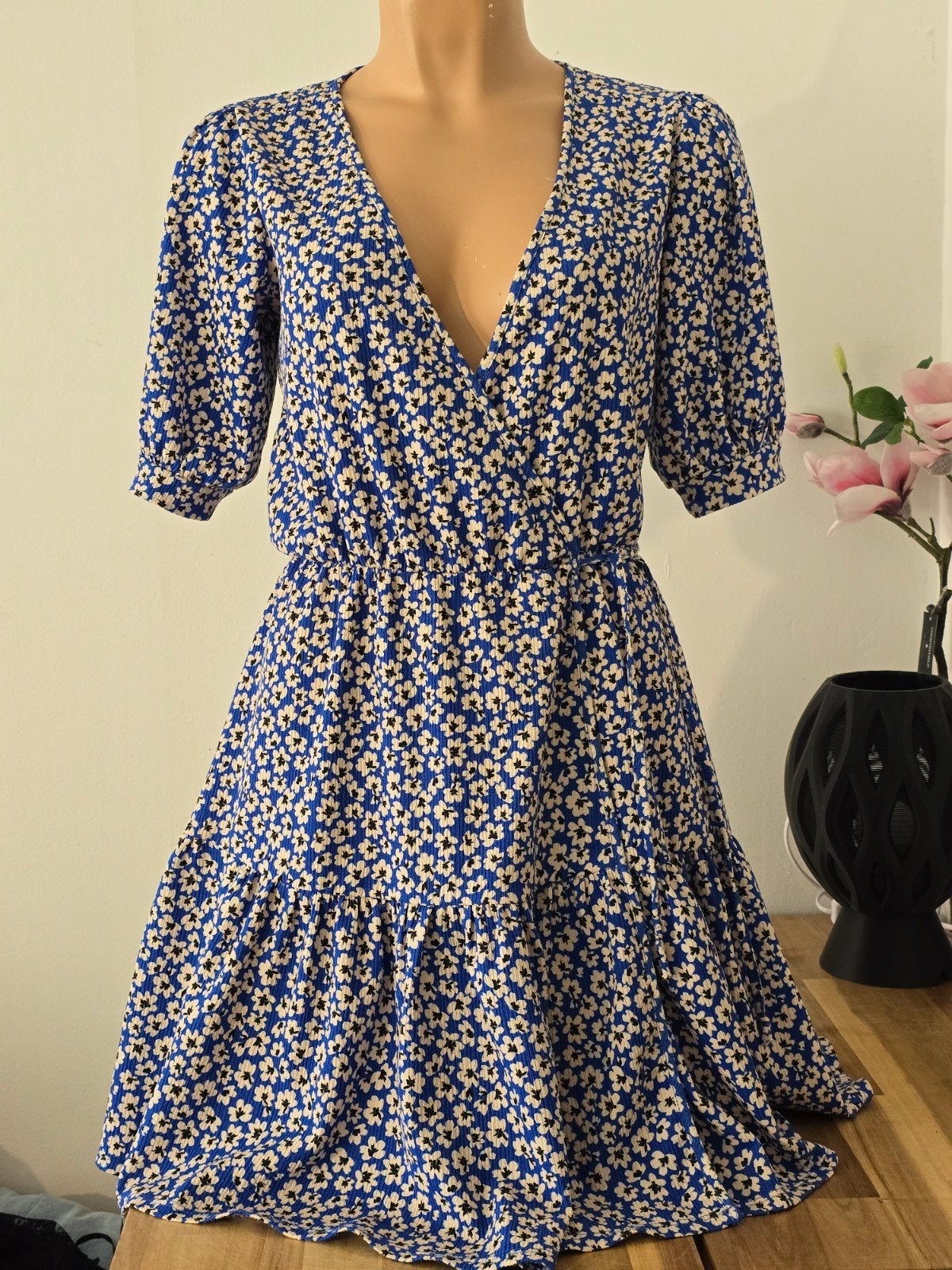 Madness Blauwe Wikkel Jurk met Bloemenprint - Maat XS, Ophalen of Verzenden, Maat 34 (XS) of kleiner, Gedragen, Boven de knie