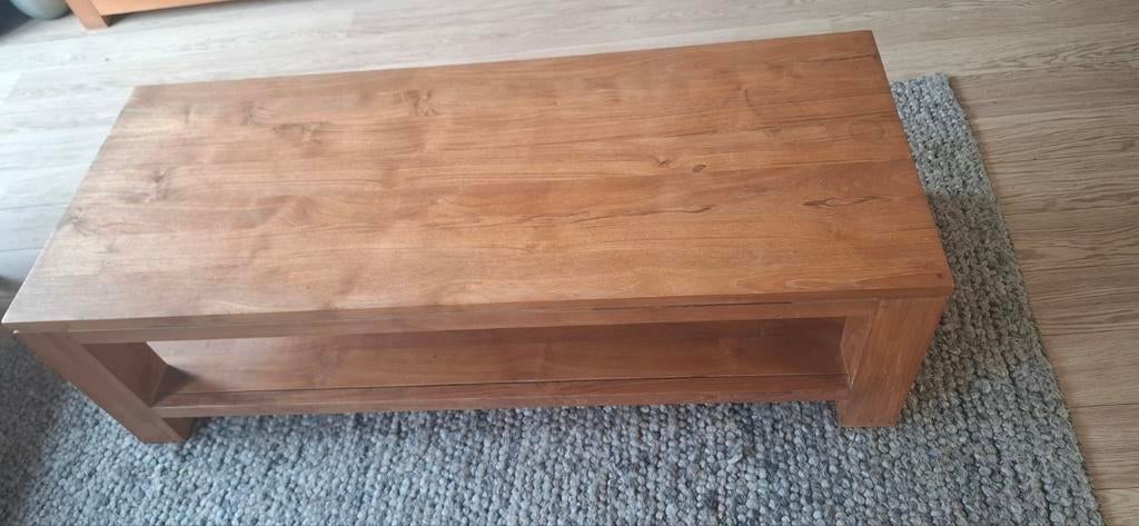 Massief teak houten  salontafel, Huis en Inrichting, Tafels | Salontafels, Ophalen, Gebruikt, 100 tot 150 cm, Teakhout