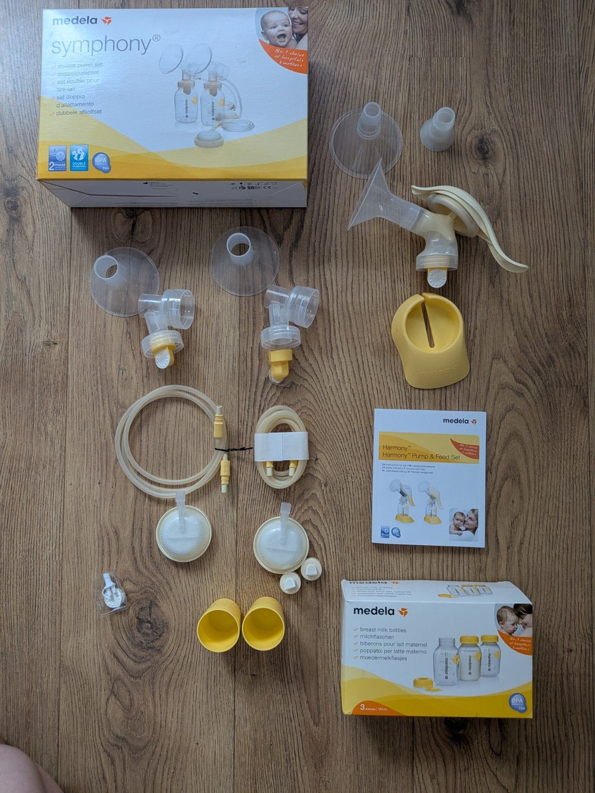 Medela Symphony dubbele afkolfset,, 3 flessen + handkolf, Kinderen en Baby's, Babyvoeding en Toebehoren, Dubbelzijdig, Medela