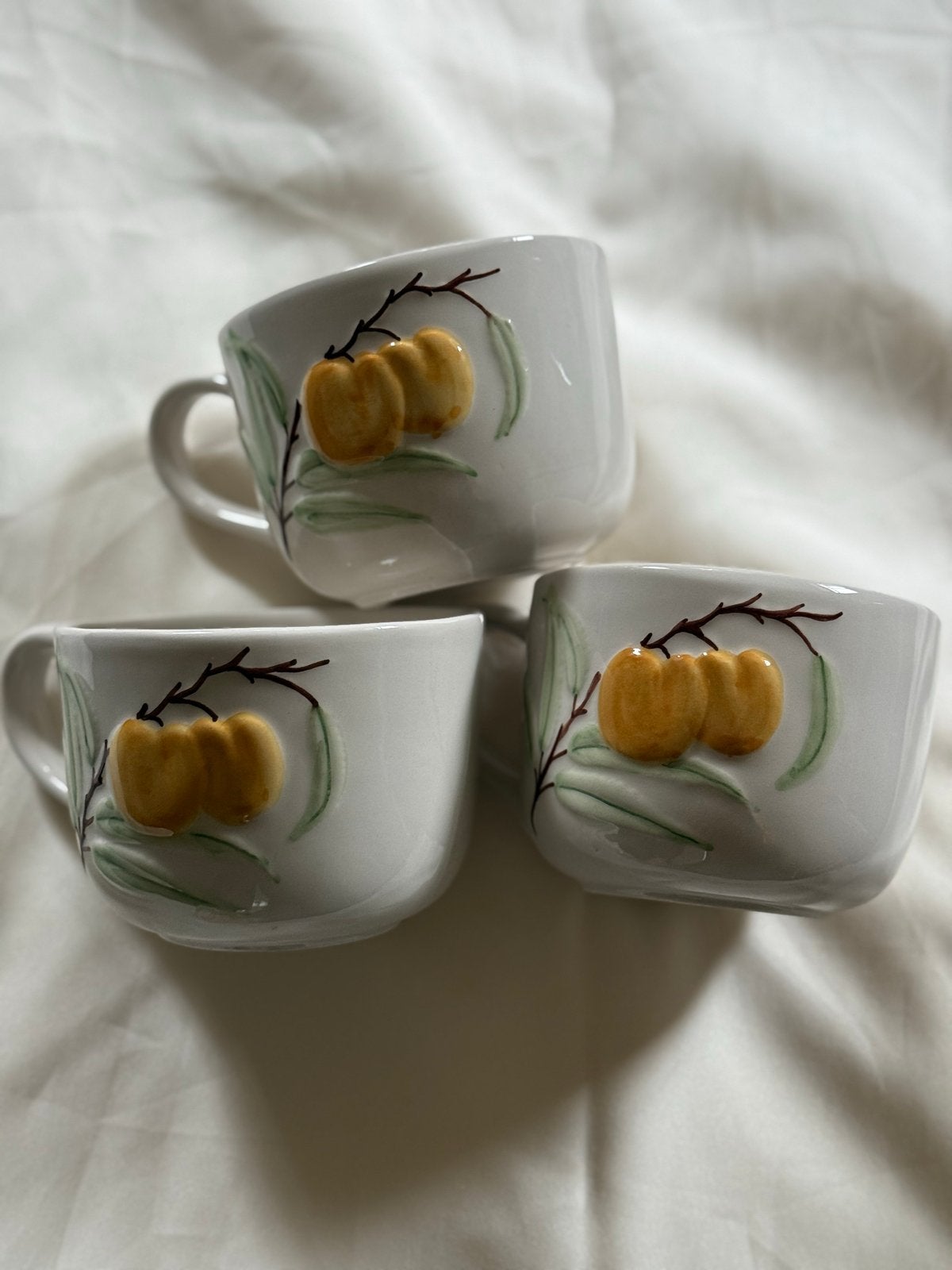 Bordallo Pinheiro kopjes met perzik (set van 3), Ophalen of Verzenden