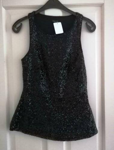 Amisu zwart feestelijk peplum pailletten topje mt S nr 29735, Amisu, ., Zwart, Ophalen of Verzenden