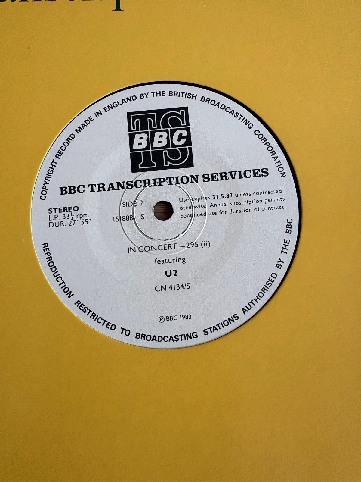 Foto 3 van U2 - Concert 295 (BBC Transcription Services) LP vinyl live