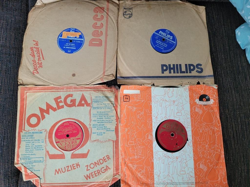 4 78 toeren platen decca philips aan de maas straatzangers, Ophalen of Verzenden, Gebruikt, Overige formaten
