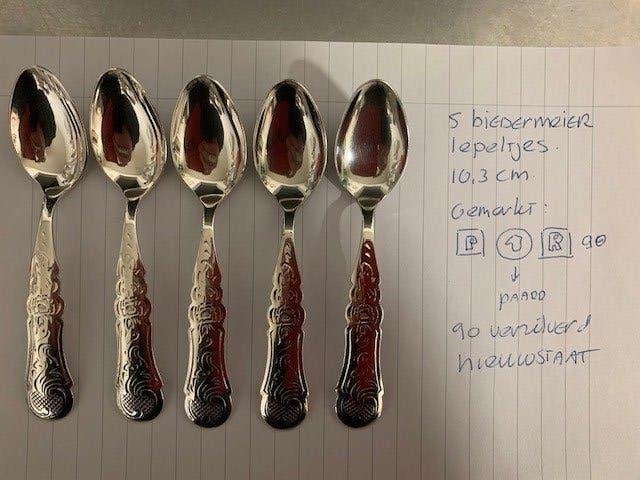 5 biedermeier lepeltjes 90 verzilverd nieuwstaat, Ophalen of Verzenden