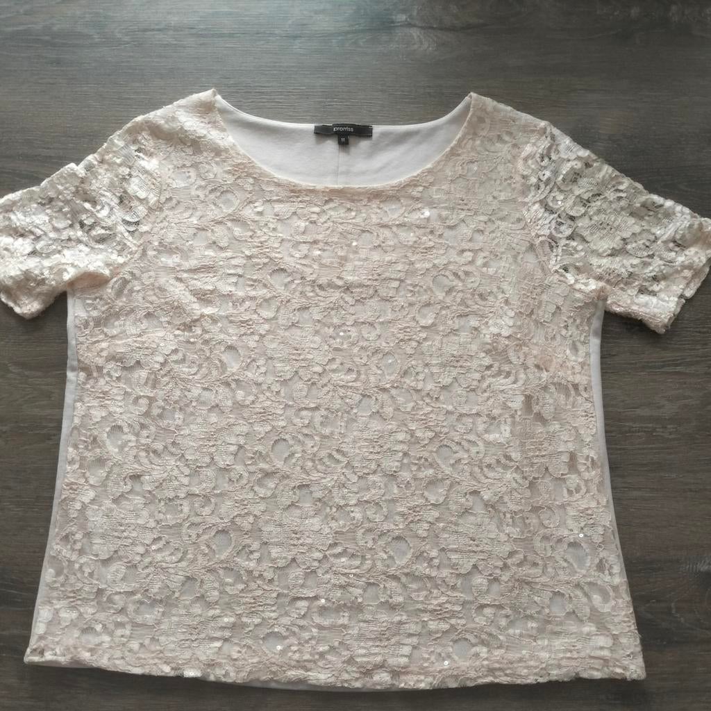 Promiss top mt m  rose kanten voorkant korte mouw  nette sta, Maat 38/40 (M), Promiss, Ophalen of Verzenden, Zo goed als nieuw