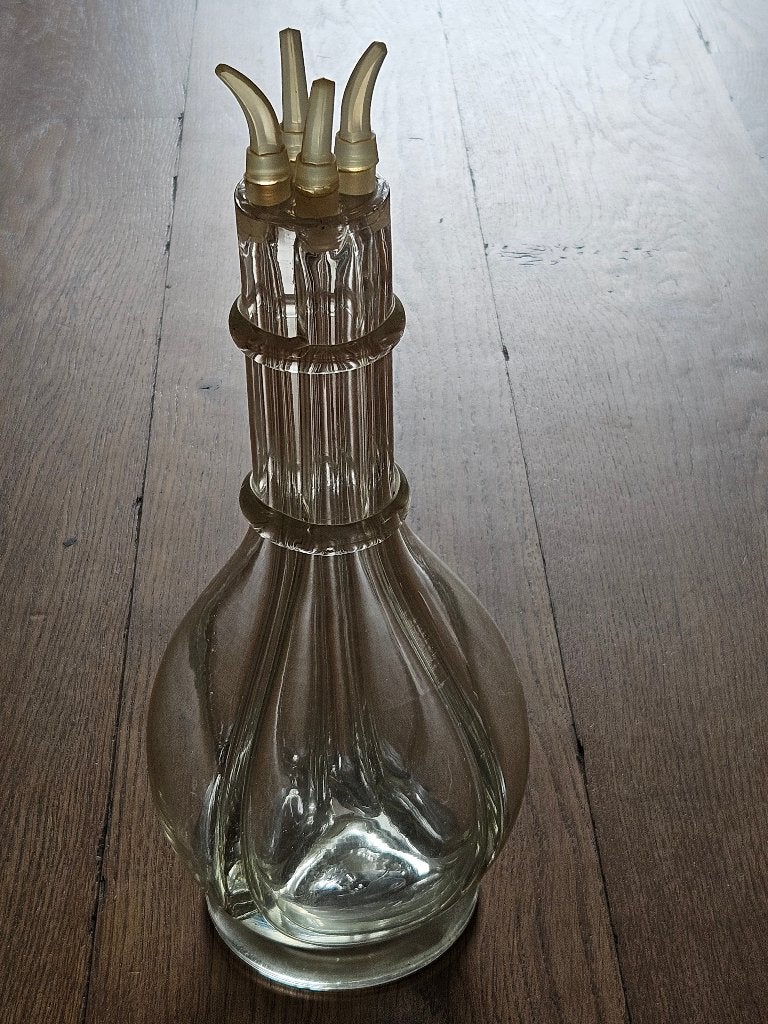 Antieke glazen karaf met 4 tuiten, Ophalen of Verzenden
