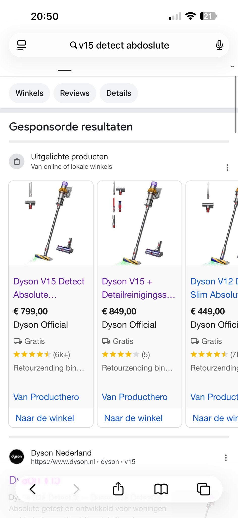 Dyson V15 Detect Absolute met Floor Dok - Zo goed als nieuw, Ophalen, Draadloos, Zo goed als nieuw, Dyson