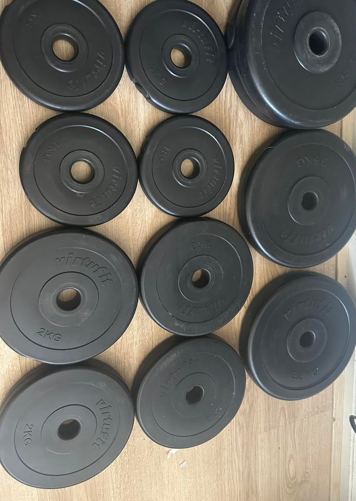 Halterschijven 26 kg incl stang, verstelbaar, Ophalen, Zo goed als nieuw, Halterset