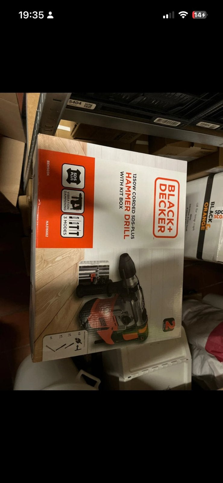 Black+Decker 1250W Klopboormachine SDS-Plus, 600 watt of meer, Boor- en/of Breekhamer, Nieuw, Ophalen of Verzenden