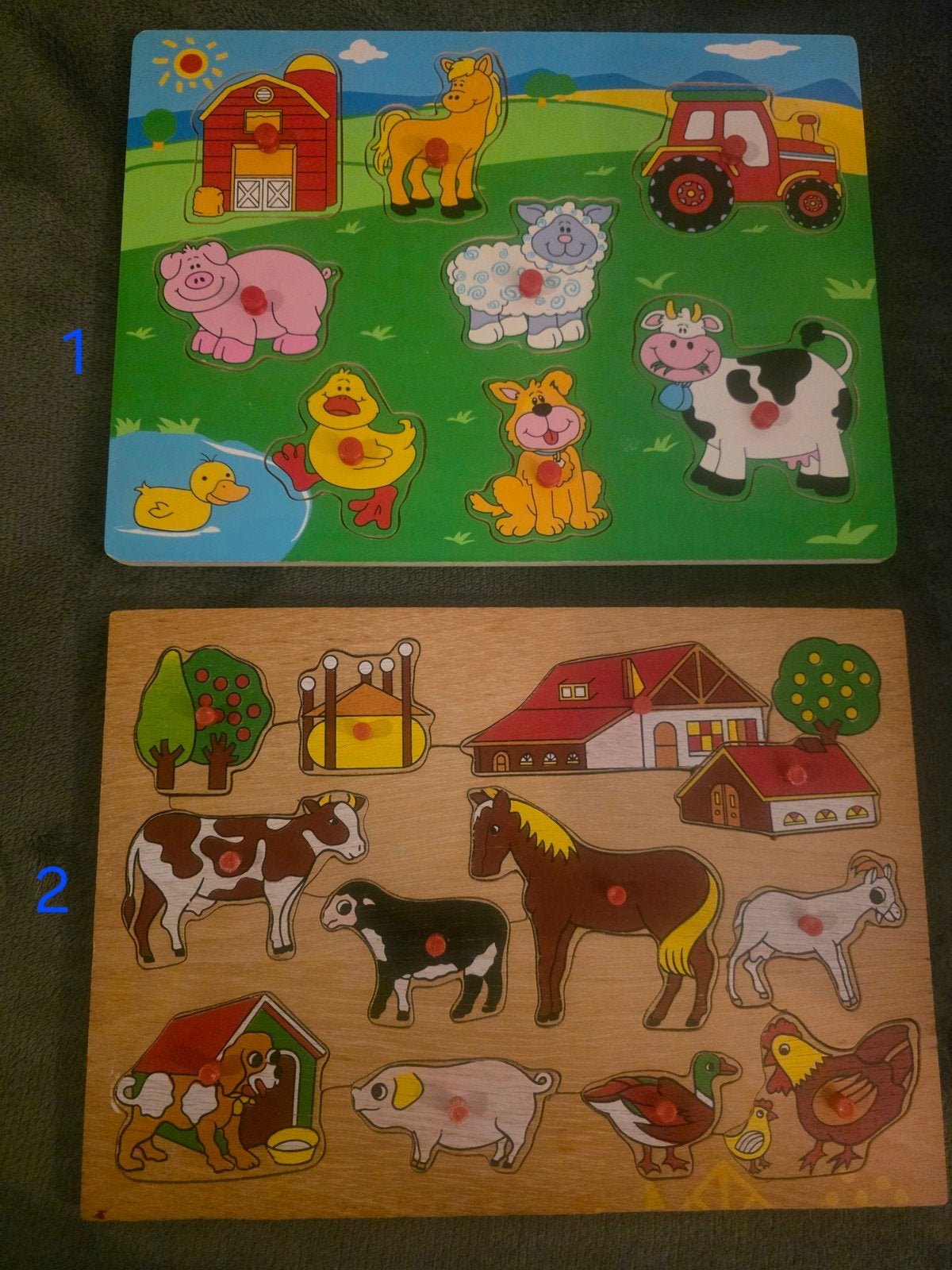Houten Insteekpuzzels - Boerderij en School Thema, 2 tot 4 jaar, Gebruikt, Ophalen of Verzenden, Van hout