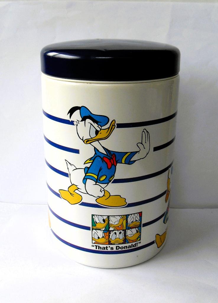 Donald Duck Brabantia Blik Walt Disney Voorraadbus, Verzamelen, Ophalen of Verzenden, Donald Duck, Gebruikt, Beeldje of Figuurtje