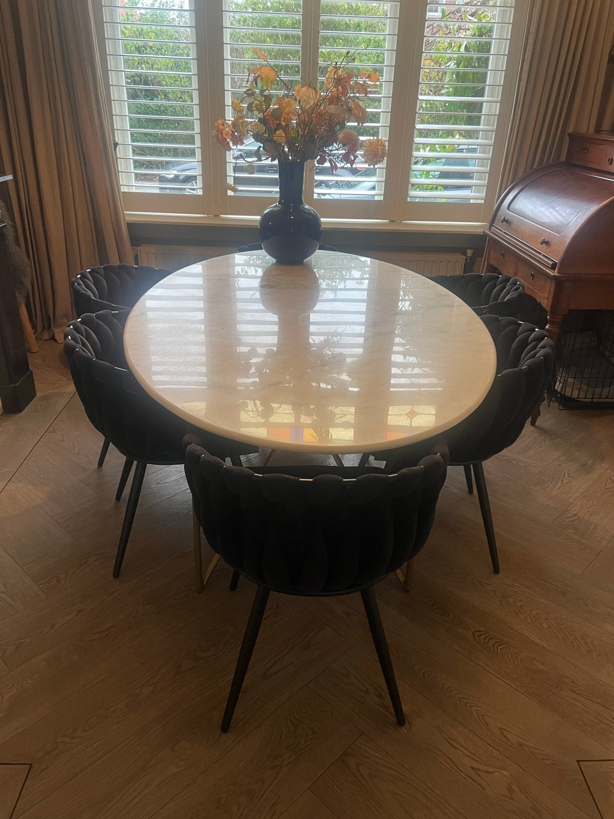 Ovale marmeren eettafel 200x120 cm, Huis en Inrichting, Ophalen, Overige materialen, 100 tot 150 cm, Zo goed als nieuw