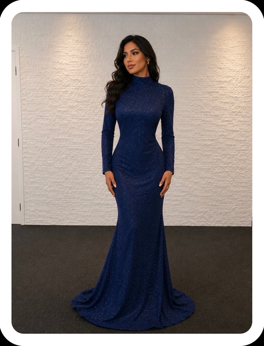 Elegante lange avondjurk met glitters - Donkerblauw