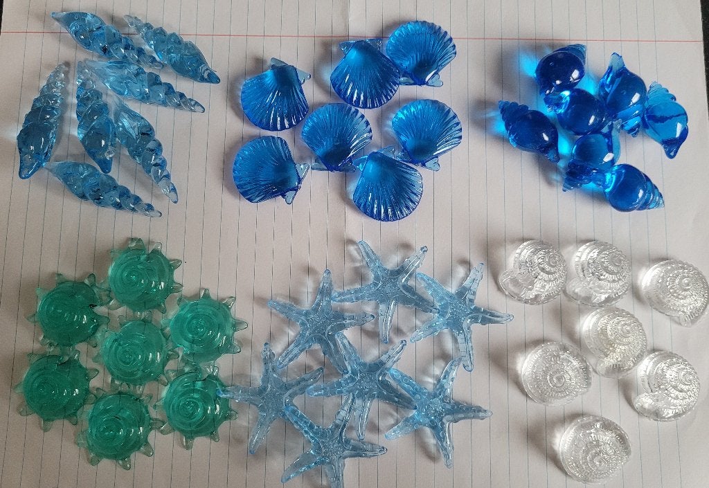 Zeeschelpen, zeesterren decoratie, blauw, groen, transparant, Meerkleurig, Overige stijlen, Nieuw, Kunststof