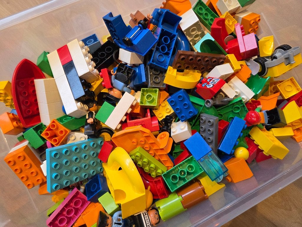 Bak met Duplo & Hubelino knikkerbaan - 6,5kg, Kinderen en Baby's, Ophalen, Overige typen, Zo goed als nieuw, Compleet