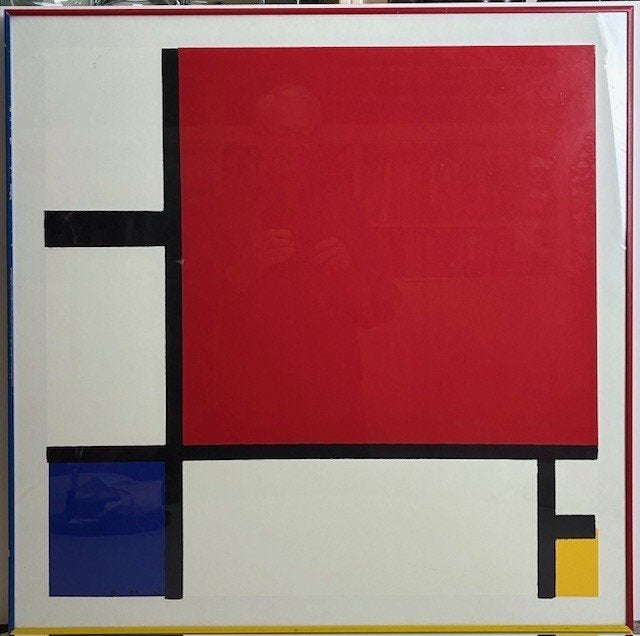 Aluminium gekleurde lijst met prent litho Mondriaan, Antiek en Kunst, Ophalen of Verzenden