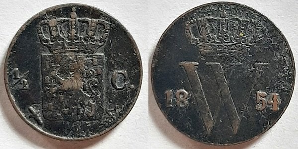 Halve cent 1854, Postzegels en Munten, Verzenden, Koning Willem III, Overige waardes