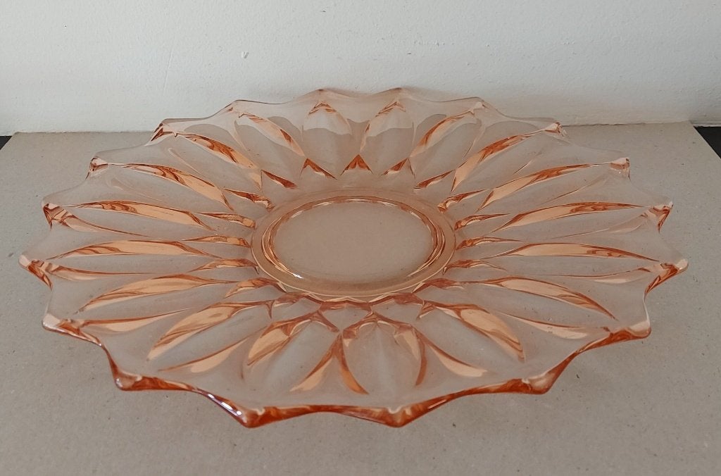 Retro Vintage geperst glas roze 6 stuks '50s, Ophalen of Verzenden, Huis en Inrichting