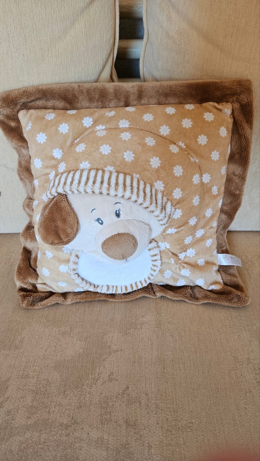 Zacht knuffelkussen met hondje maat 32 cm, Overige merken, Bruin, Met print, Vierkant