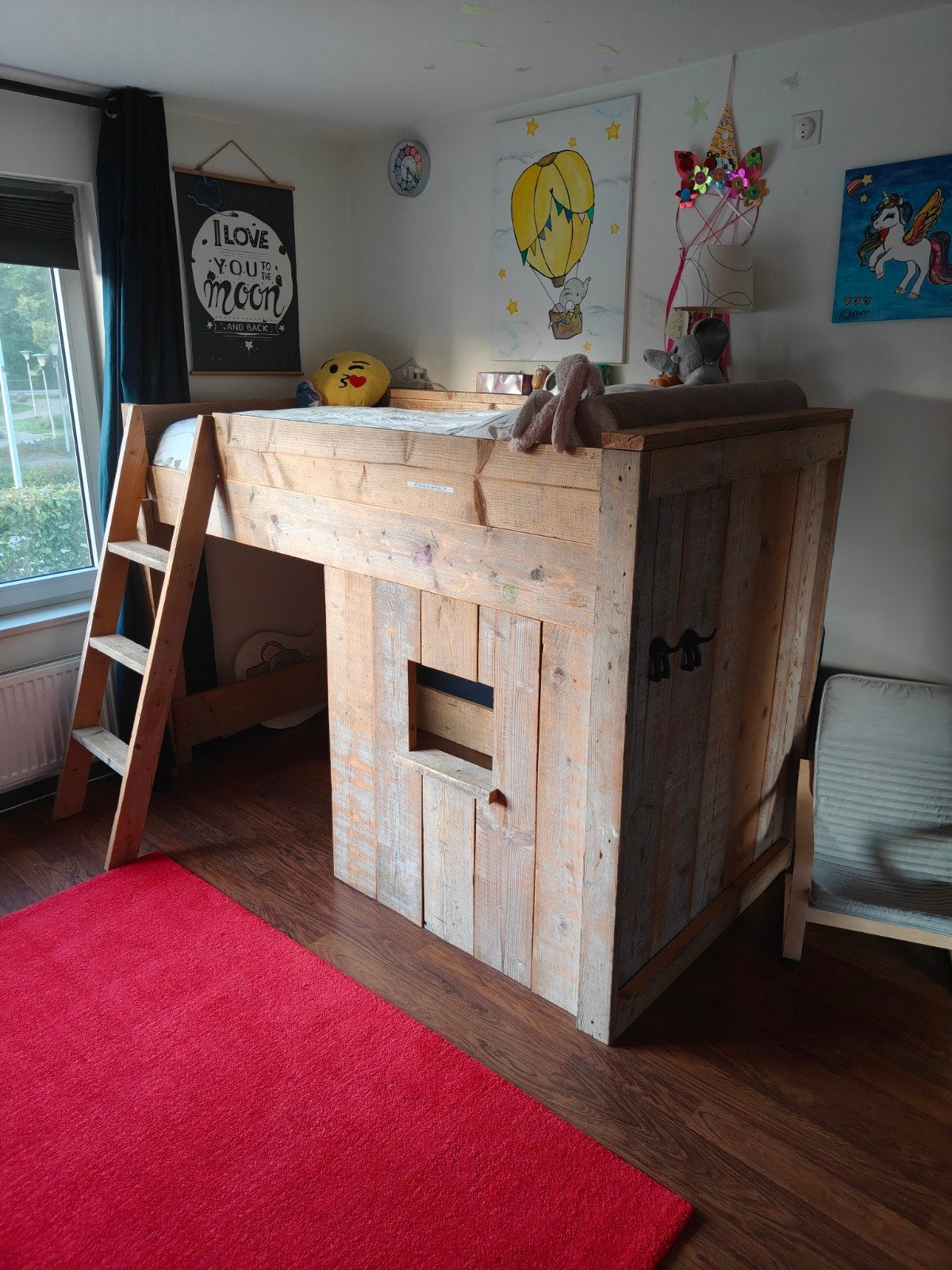 Stevige Hoogslaper met Bureau en Kasten - Handgemaakt, Ophalen, Eenpersoons, Zo goed als nieuw, 200 cm
