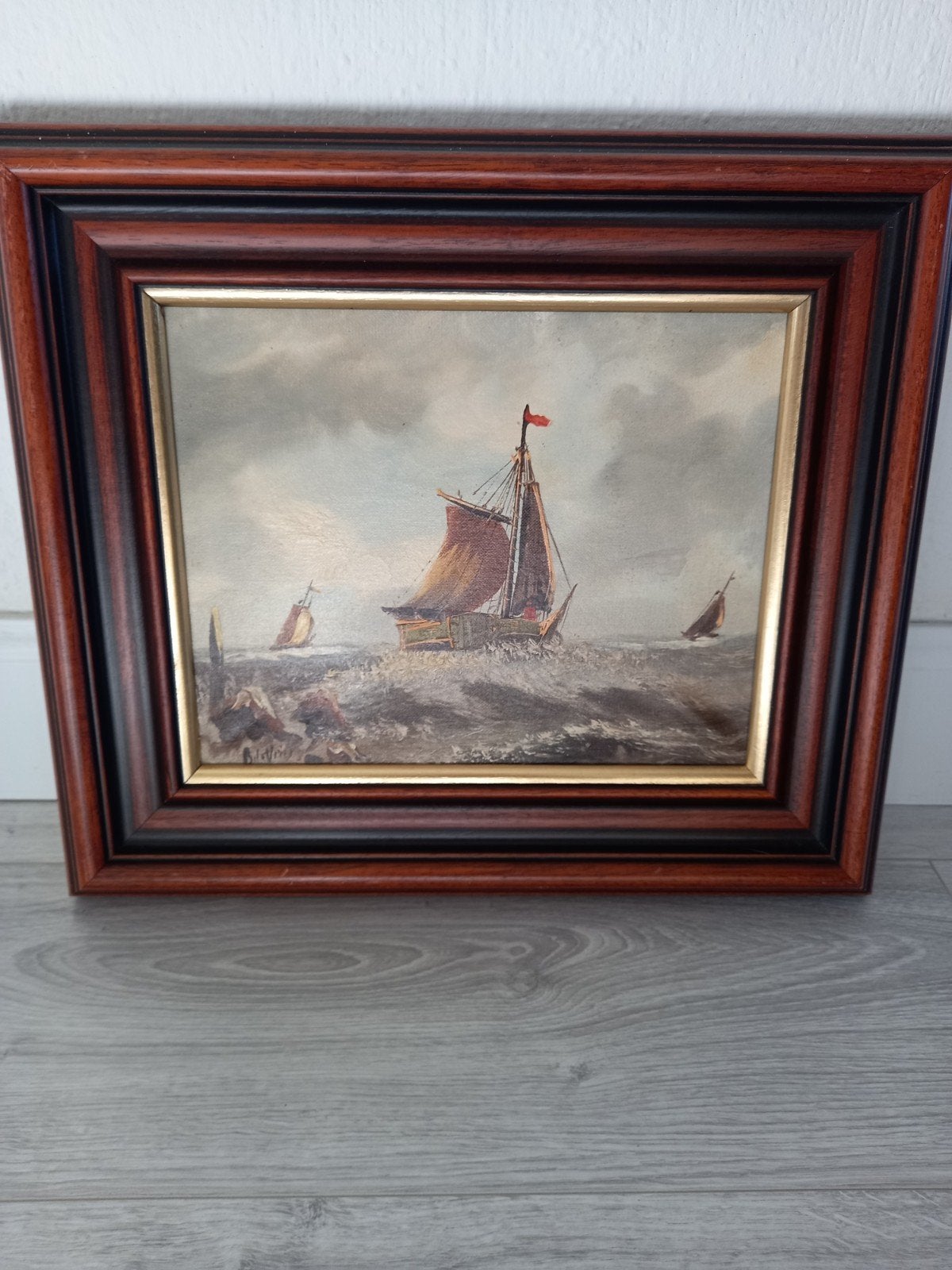 Olieverfschilderij Zeilboot op Woelige Zee, Gesigneerd, Ophalen of Verzenden