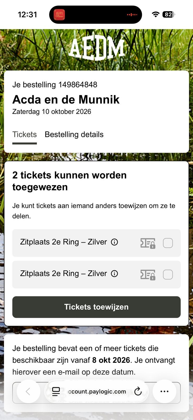 Twee kaartjes Acda en de Munnik 10/10, Twee personen, Oktober