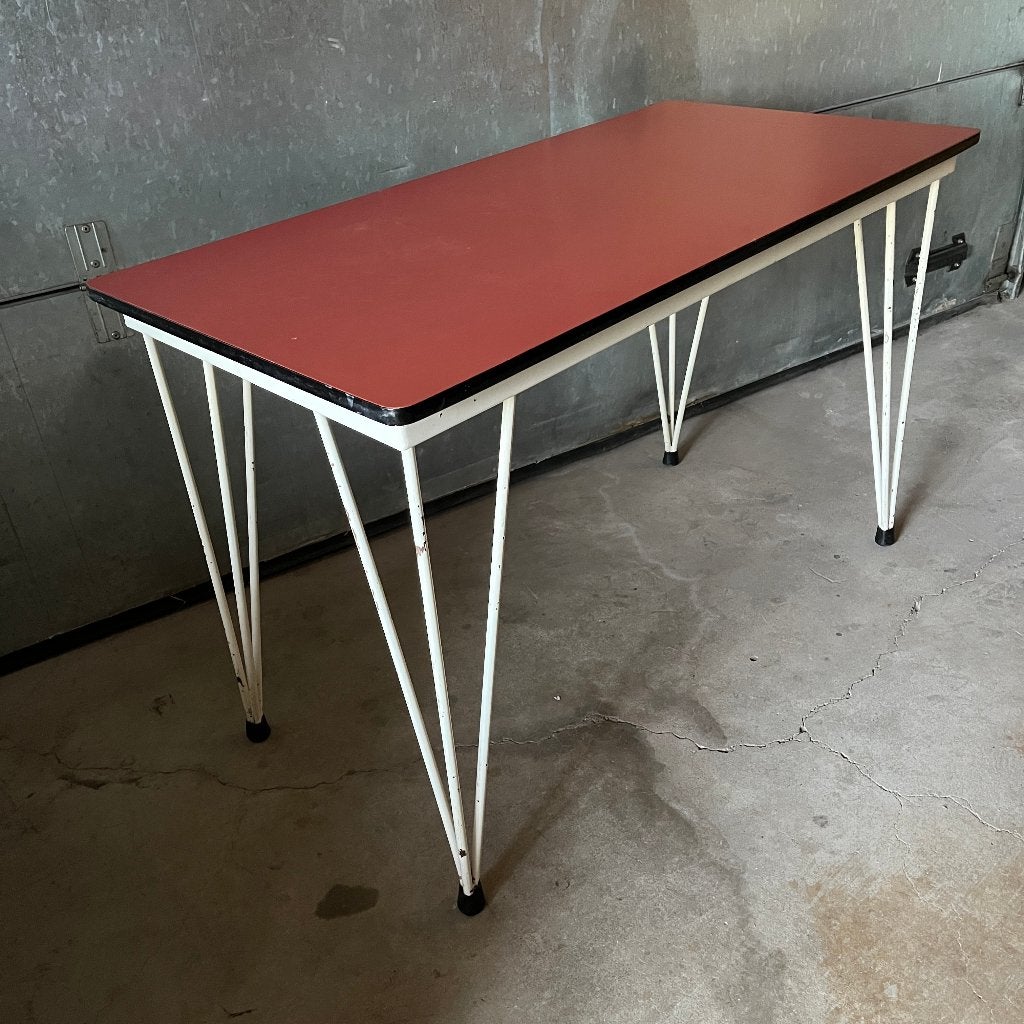 jaren 50 Tubax tafel formica blad en hairpin poten, Overige typen, Gebruikt, Metaal, 50 cm