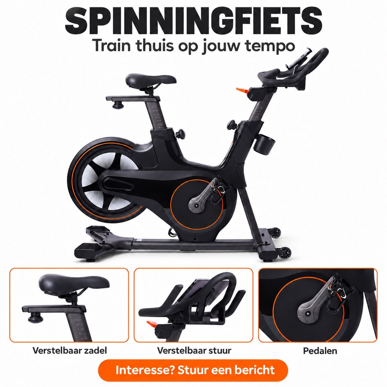 NIEUW Spinningfiets voor thuis - Verstelbaar zadel en stuur, Ophalen, Spinningfiets, Nieuw, Metaal