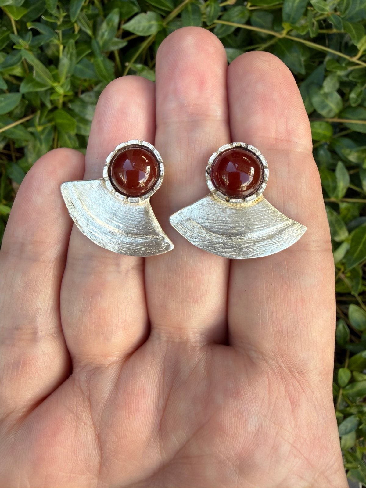 H119/Zilveren Vintage MEXICO oorbellen met Carneool, Gebruikt, Verzenden, X, Zilver
