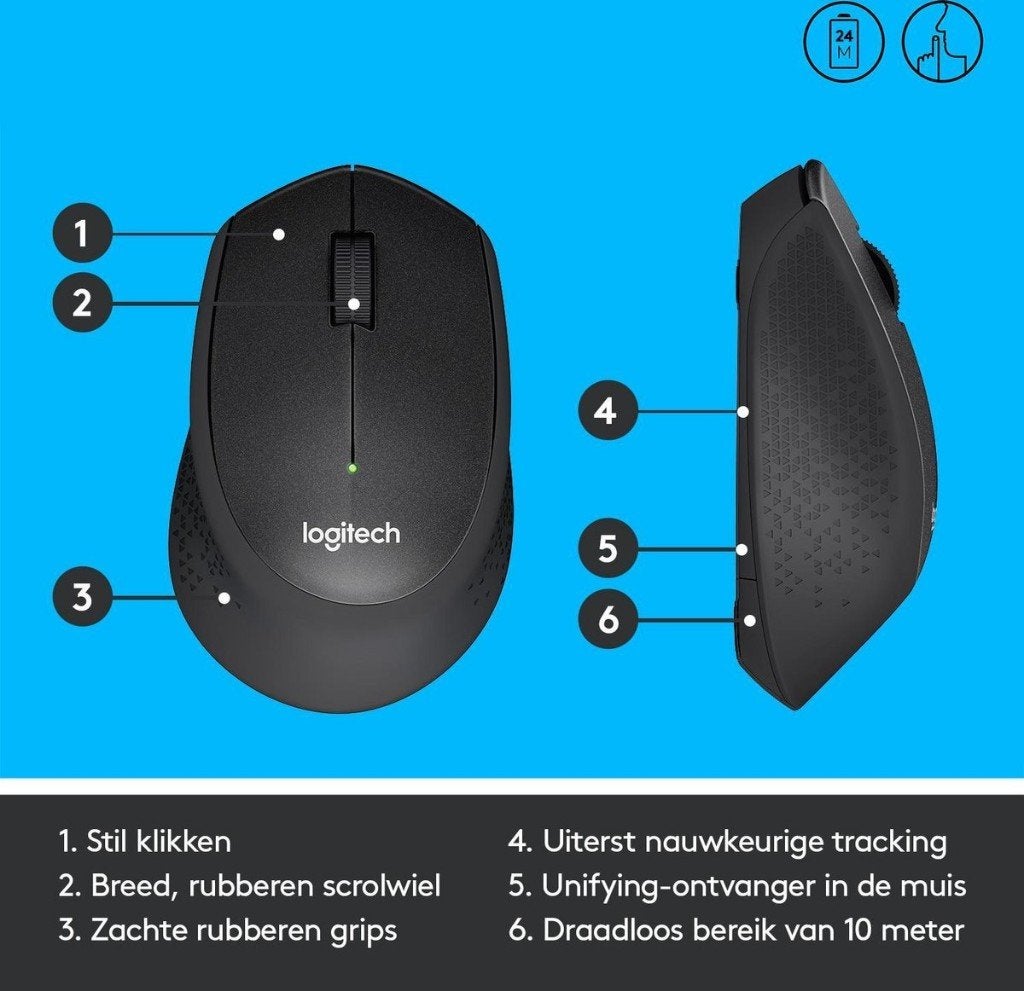 Logitech B330 Silent Plus - Stille Draadloze Muis - Zwart, Rechtshandig, Ergonomisch, Logitech, Info@currentcomponents.nl