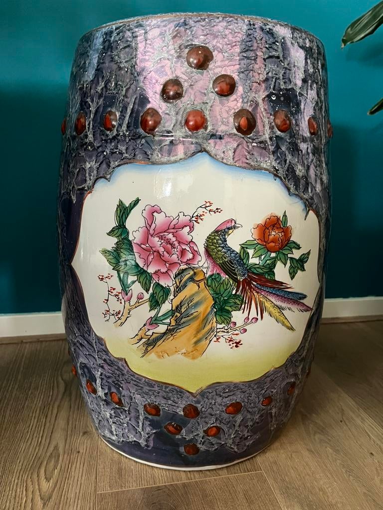 Vintage blauwe Chinese garden stool, Ophalen