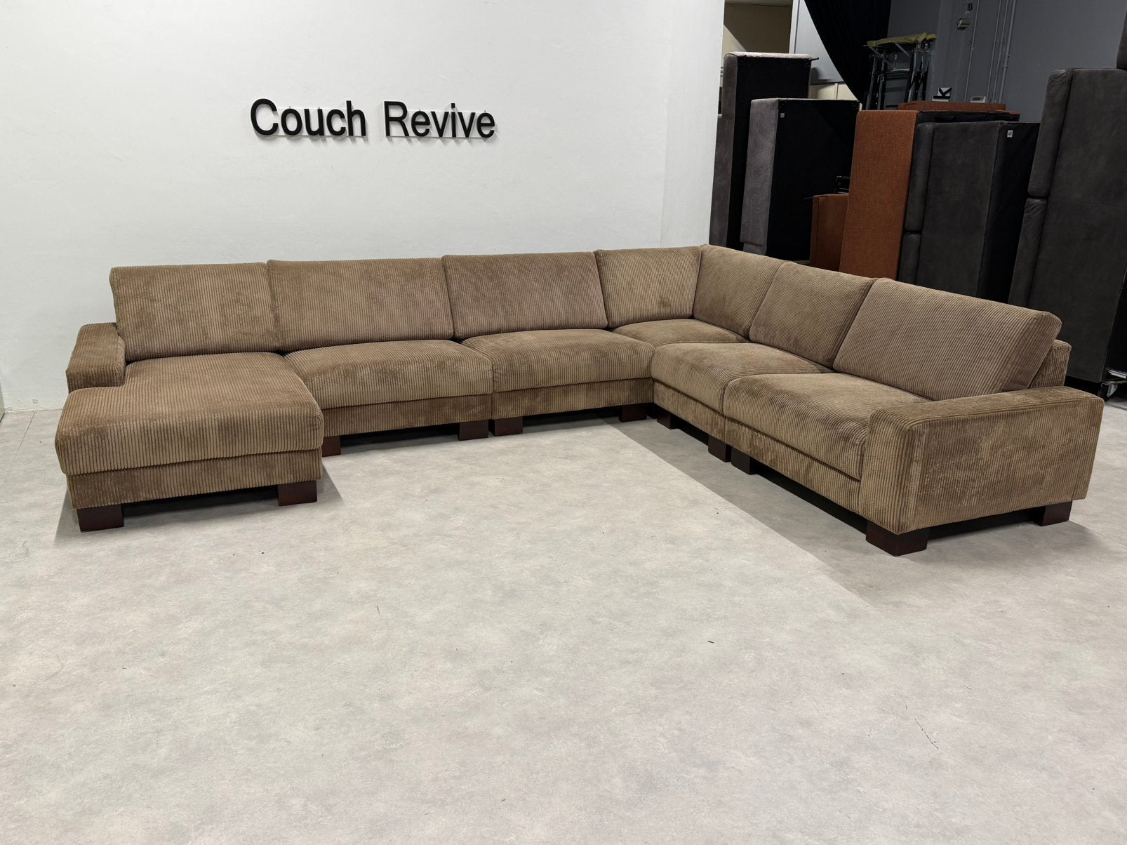 Beige Ribstof U-bank 375-280 | Refurbished Gratis levering, -, Verzenden, -, Zo goed als nieuw