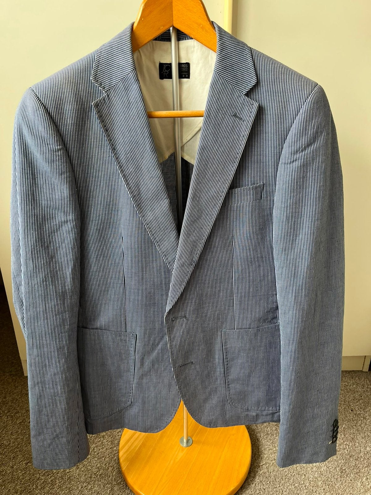 J.C. Rags Blauw/Wit Gestreepte Colbert Maat M, Ophalen, Zo goed als nieuw, Maat 48/50 (M), Blauw