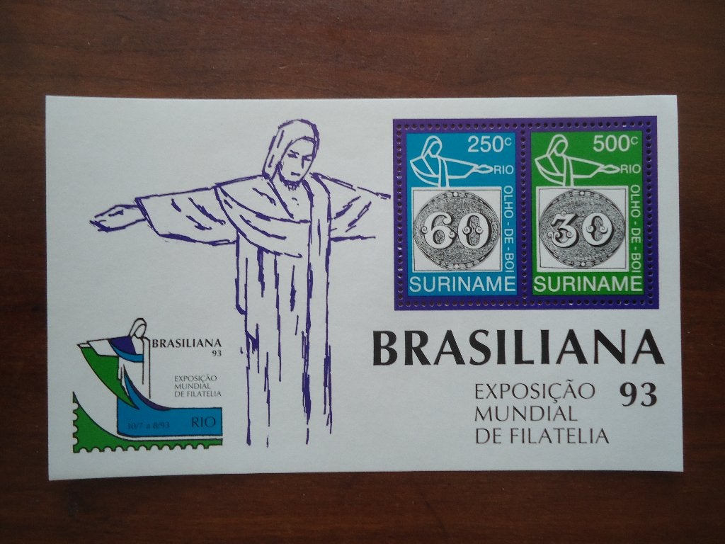 Religie Christusbeeld Rio Suriname 1993, mi. 1453-54 blok 60, Ophalen of Verzenden, Postfris, Dier of Natuur