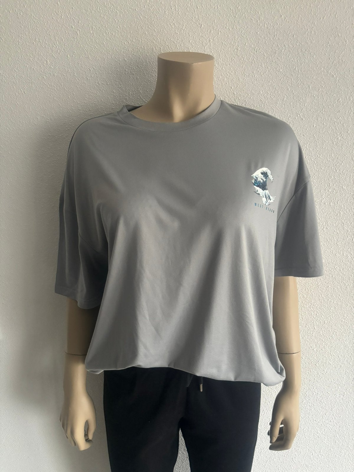 Shein grijs shirt tekst achter maat S oversized, Verzenden, Zo goed als nieuw, Korte mouw, Maat 36 (S)