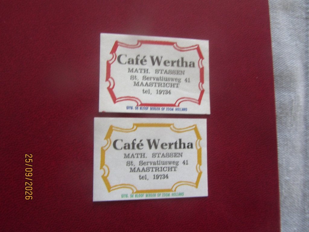 Café Wertha Math. Stassen Maastricht, Ophalen of Verzenden, Gebruikt, Luciferdoosjes of -merken