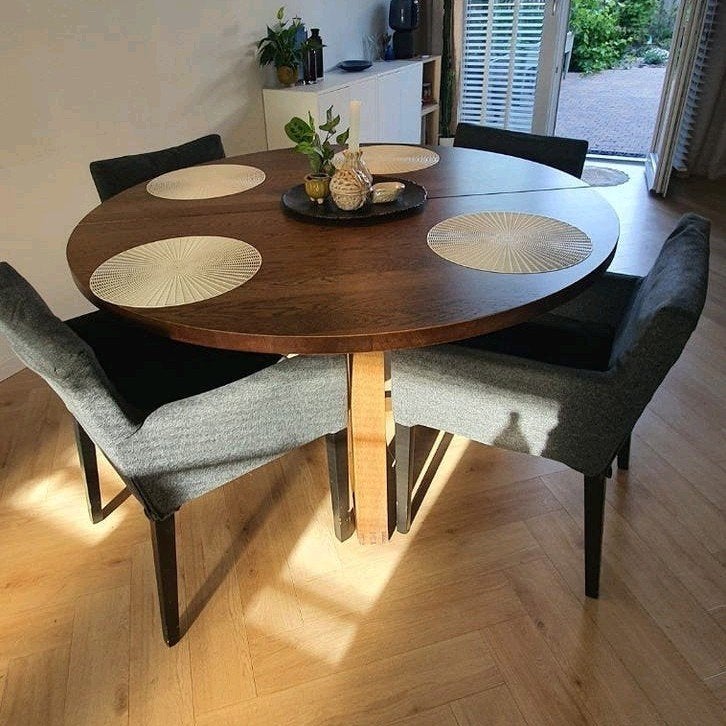 Ronde eettafel van eikenhout IKEA MÖRBYLÅNGA, Modern, Scandinavisch, Ophalen of Verzenden, Zo goed als nieuw, Vier personen
