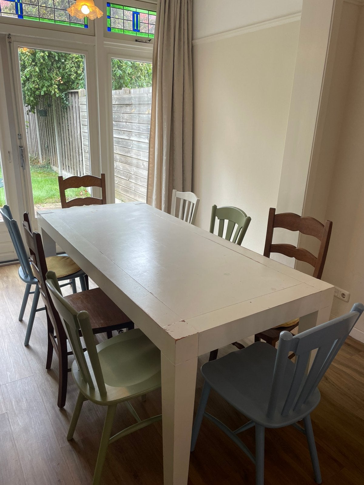 Witte houten eettafel, Huis en Inrichting, Tafels | Eettafels, Ophalen, Gebruikt, Rechthoekig, 50 tot 100 cm