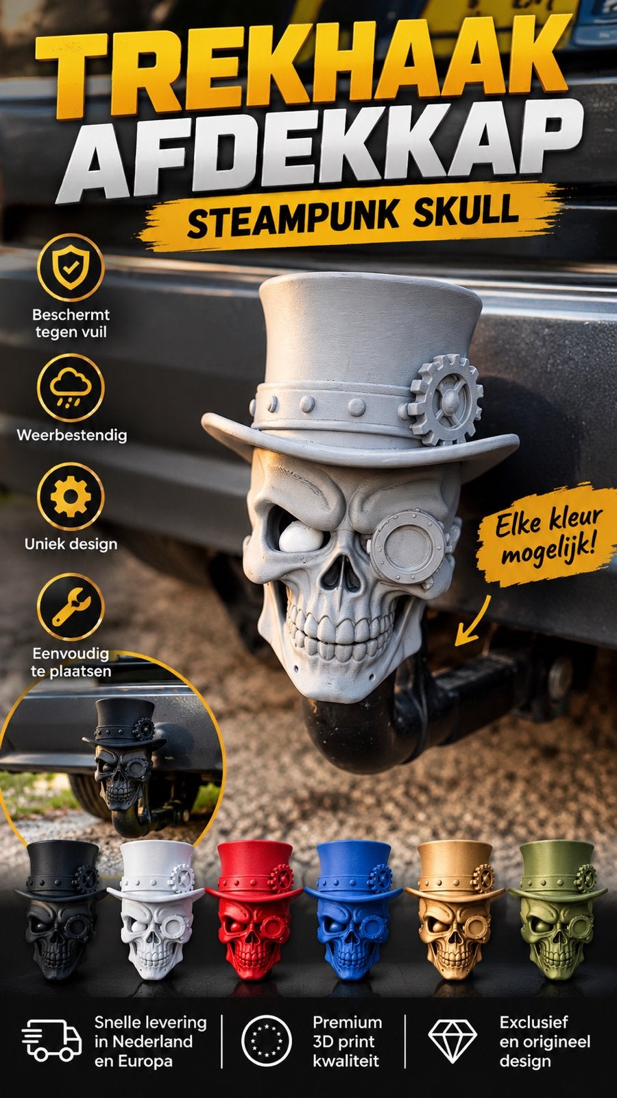 STEAMPUNK SKULL – TREKHAAK AFDEKKAP, Ophalen of Verzenden, Nieuw