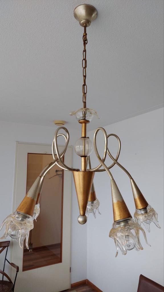 Vintage italiaanse kroonluchter, murano flower, Florenz'Lamp, Ophalen, Gebruikt, Overige materialen, 50 tot 75 cm