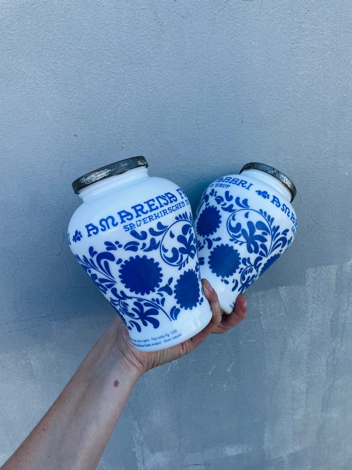 Set Amarena Fabbri opaline glazen potten, Huis en Inrichting, Keuken | Servies, Glas of Glazen, Ophalen of Verzenden, Overige stijlen
