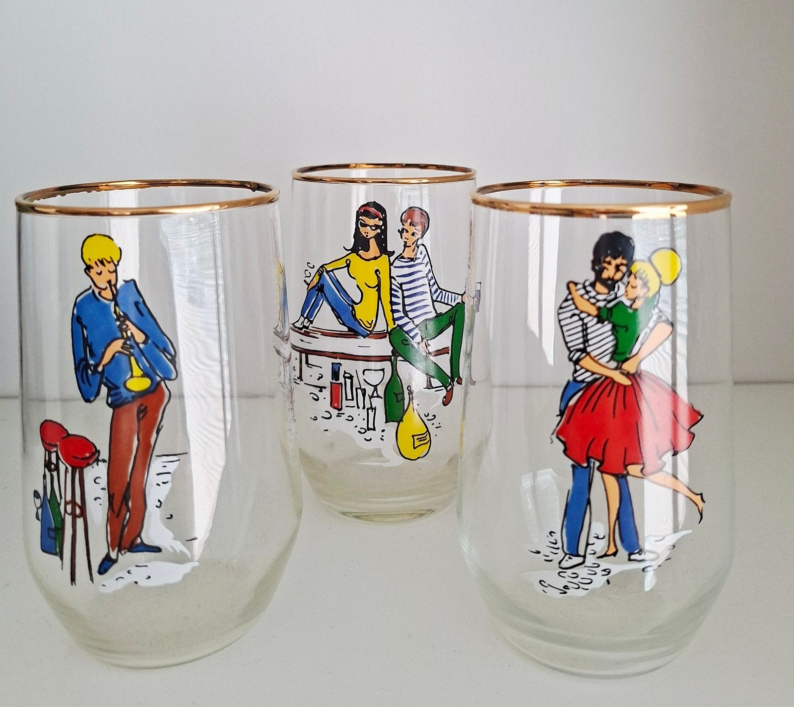 3 Originele fifties vintage limonade glazen, Verzamelen, Ophalen, Zo goed als nieuw, Overige typen