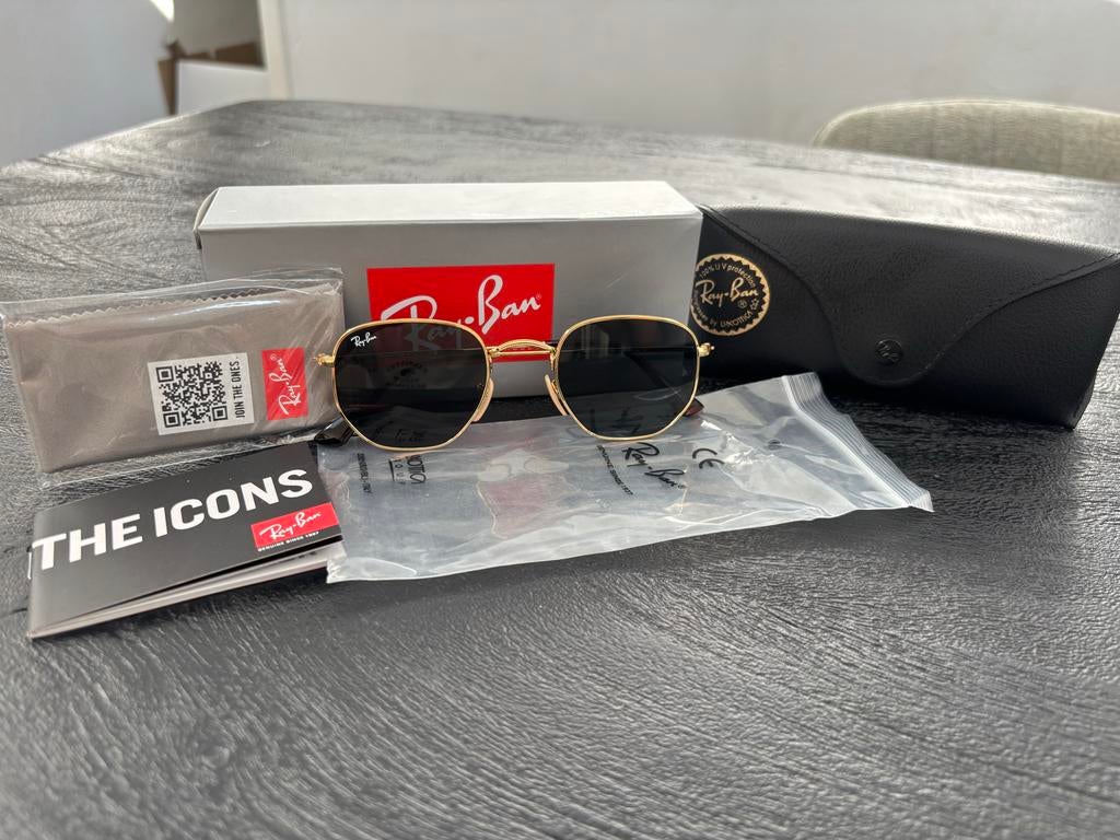 Nieuwe Ray-Ban Hexagonal 3548N Zonnebril Goud/Zwart Unisex, Zonnebril, Zwart, Nieuw, Ophalen of Verzenden