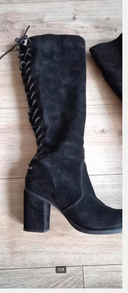 Lederen dames laarzen met brede schacht, Ophalen of Verzenden, Zo goed als nieuw, Zwart, Hoge laarzen