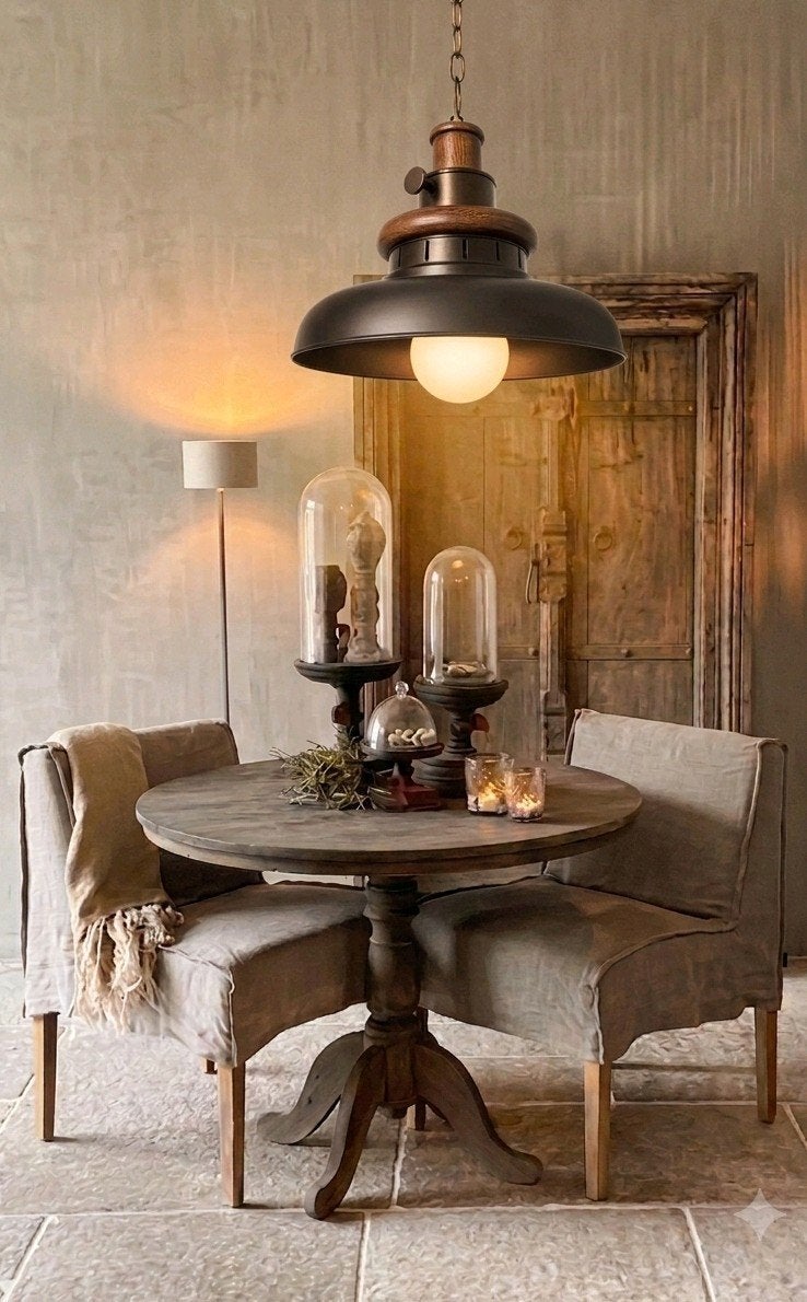Sobere hanglamp, Ophalen of Verzenden, Zo goed als nieuw, Hout, Vintage, Industrieel, Landelijk, Stoer & Sober